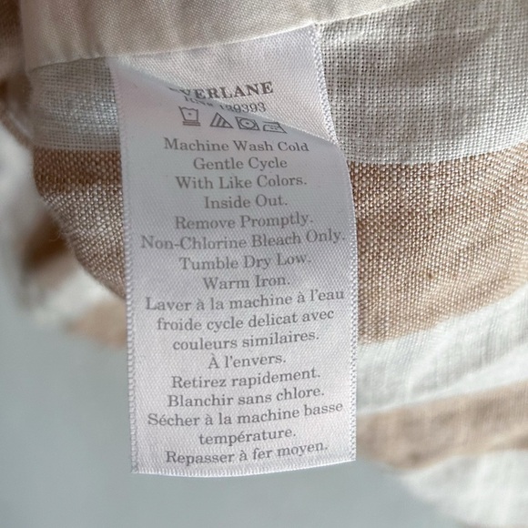 Everlane The Linen Top Long Sleeve Striped White Beige Sz 6 - Picture 7 of 8
